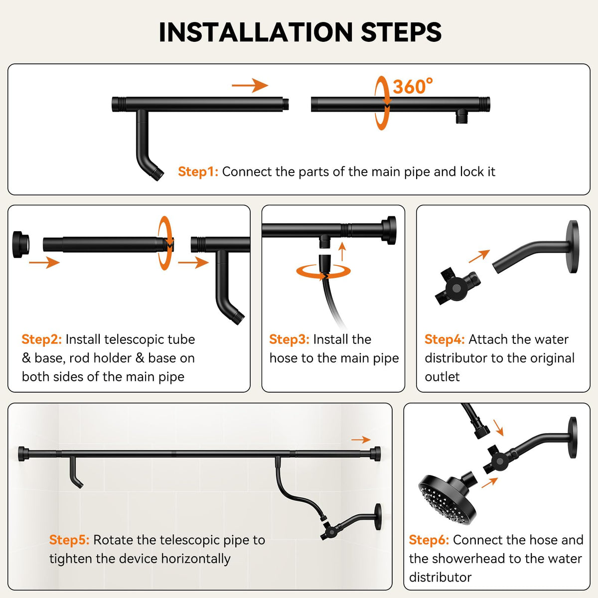 NTPN Dual Shower Head for Couples - High Pressure 2 Person Shower System in Black
