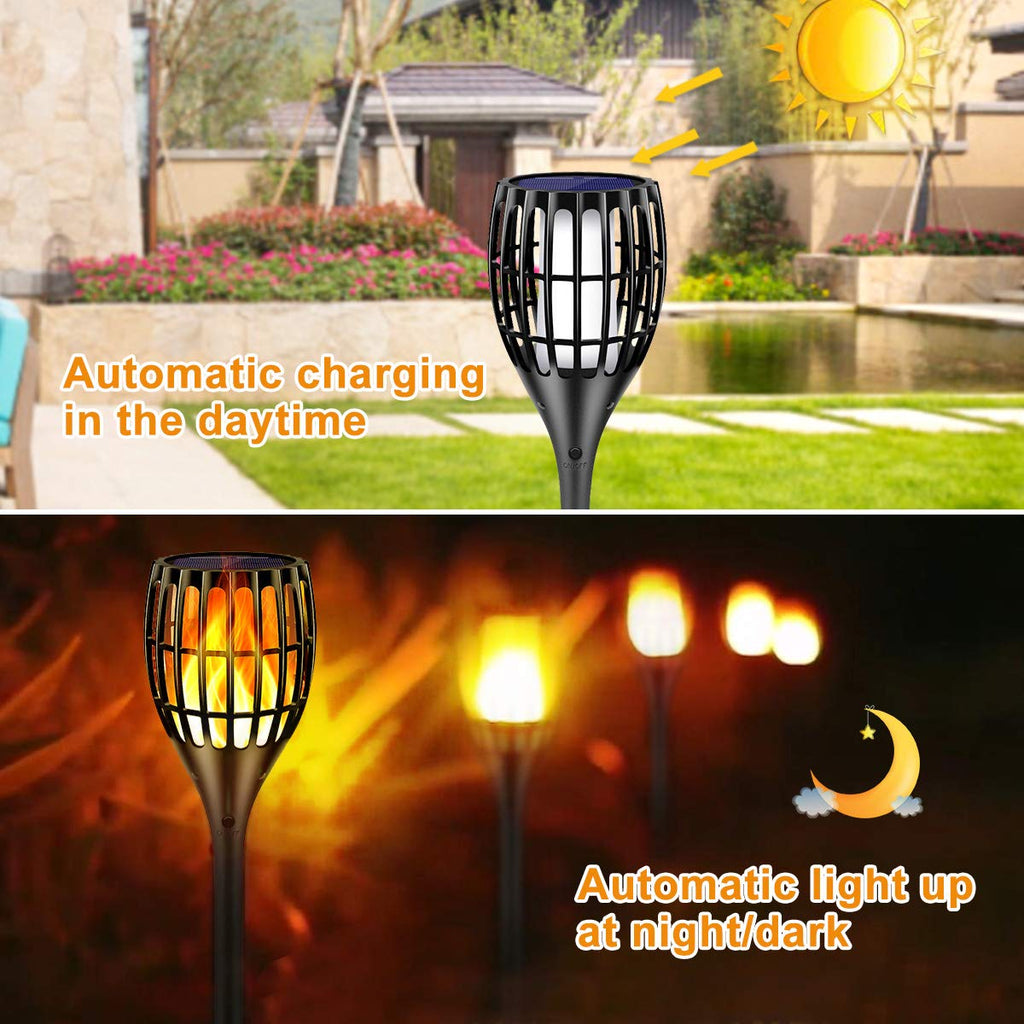 Ollivage Solar Torch Lights - 43-Inch Flame-Effect, Waterproof, Dusk-to-Dawn Auto On/Off, 2 Pack