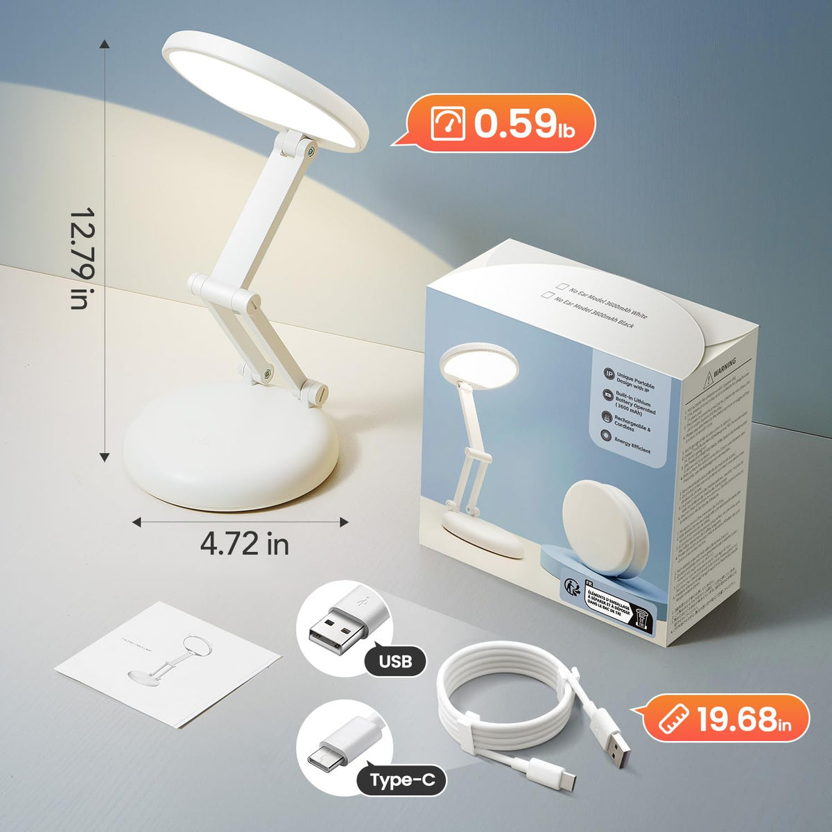 One Fire Cordless Desk Lamp – 3600mAh Rechargeable, Dimmable & Portable
