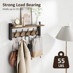 Optish Coat Rack Wall Mount with Shelf – 17.1 Inch, 5 Hooks, Vintage Brown