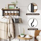 Optish Coat Rack Wall Mount with Shelf – 17.1 Inch, 5 Hooks, Vintage Brown