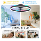 ORITHAM RGB Ceiling Fan with Light - 20-inch Fandelier Low Profile, Remote & App Control, Black