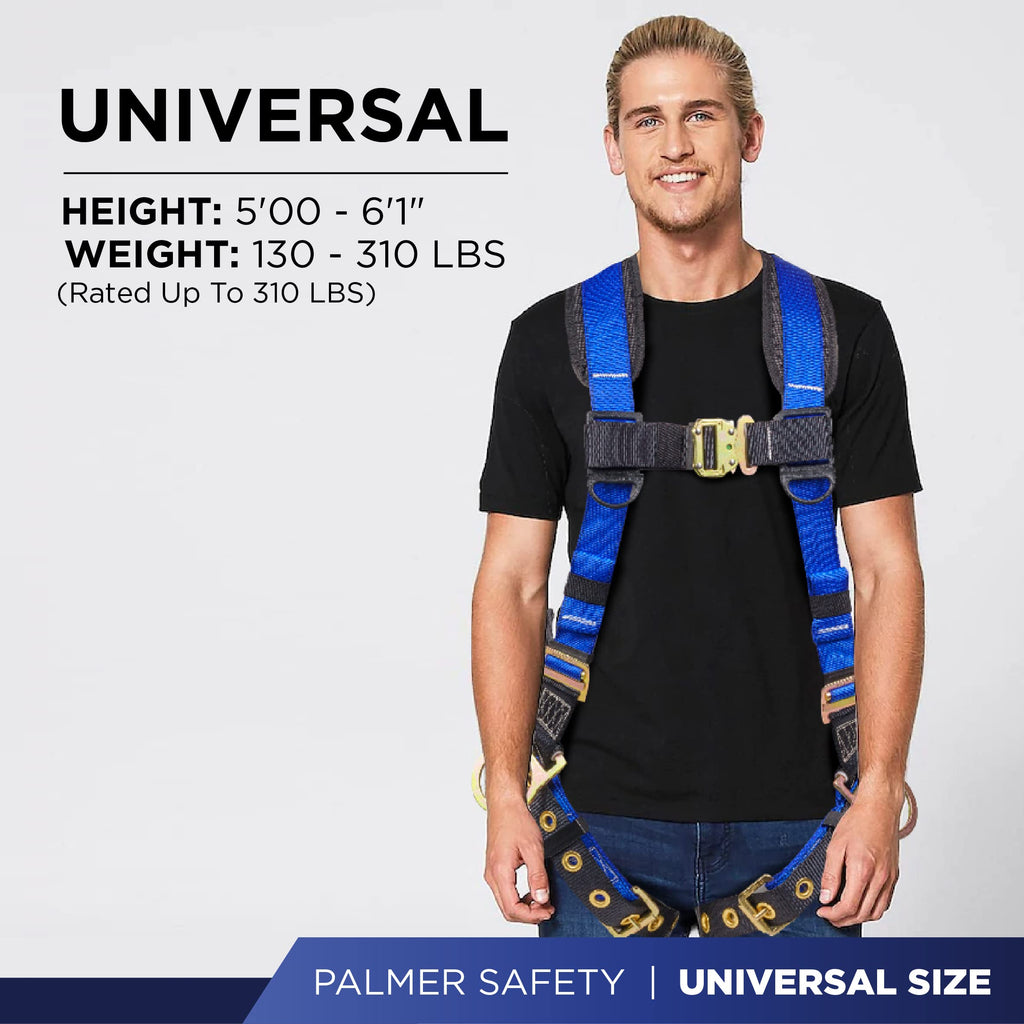 Palmer Safety ATERET 5-Point Fall Protection Harness | OSHA & ANSI Compliant, Dorsal D-Ring, Back Pad