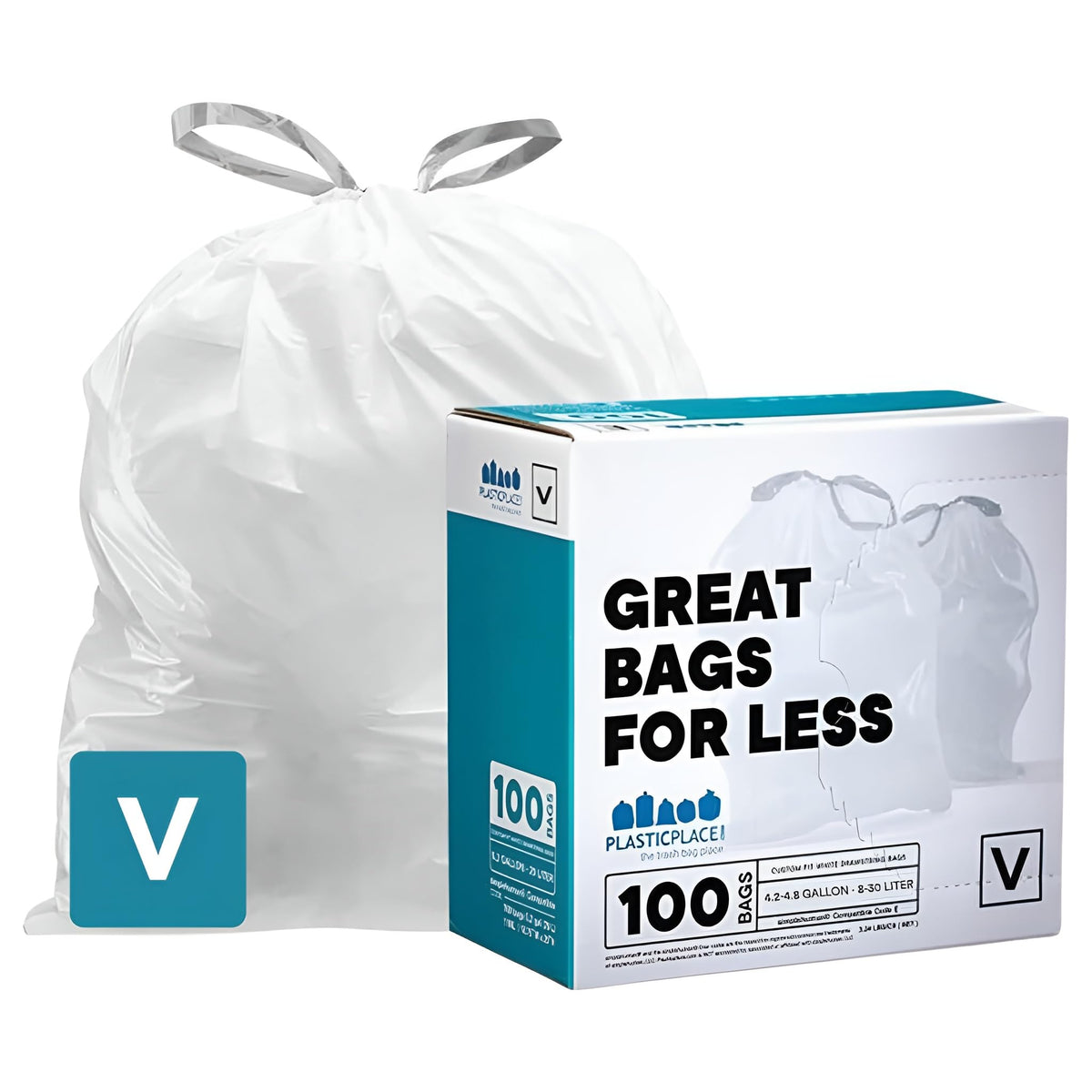 Plasticplace Custom Fit Trash Bags for simplehuman Code V – 100 Count, 1.2 Mil, 14.5x27.5 in