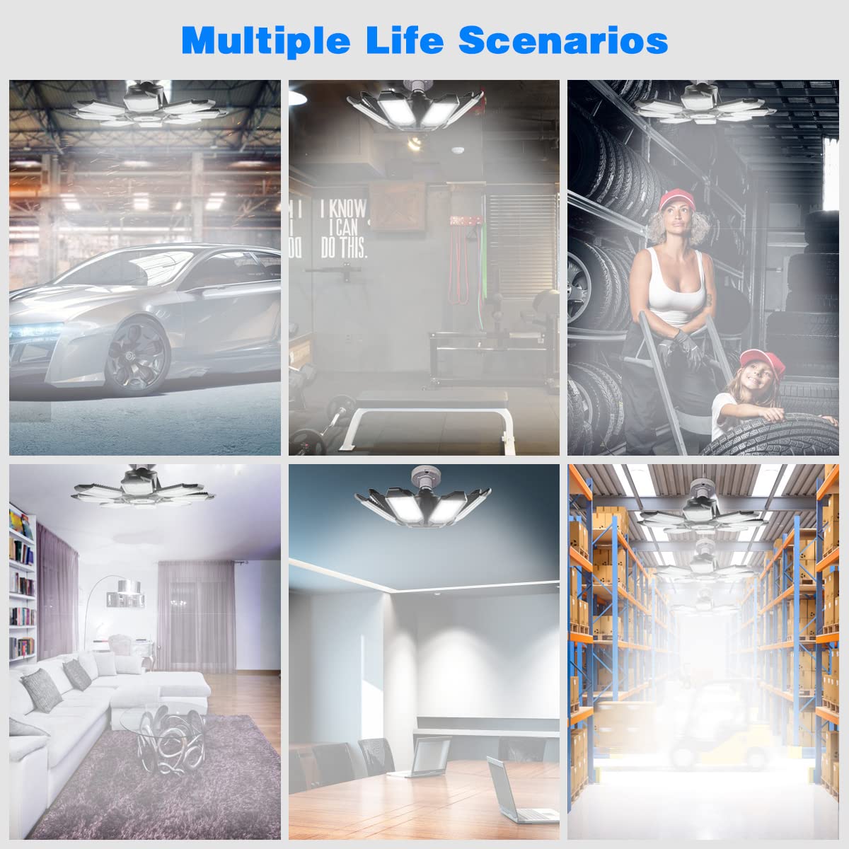 POLARPRA 200W 8-Panel Deformable Garage Lights – 6500K LED, E26/E27, 4-Pack