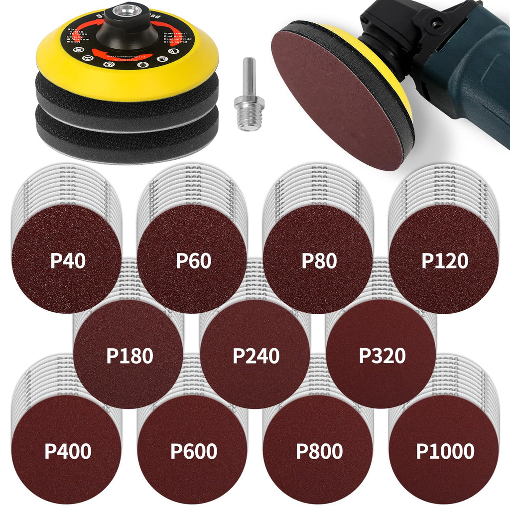 Pomsare 114PCS 5-Inch Angle Grinder Sanding Discs Set with Foam Backing Pad | 40–1000 Grits