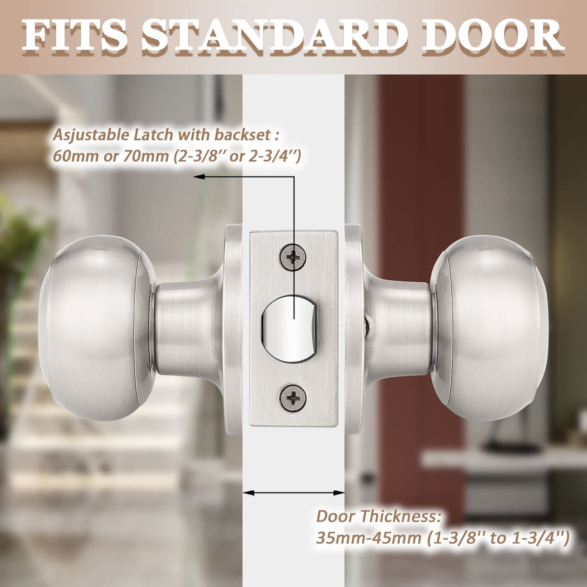 Probrico Round Passage Door Knob – Satin Nickel Non-Locking Knob for Hallways & Closets | 1 Pack