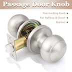 Probrico Round Passage Door Knob – Satin Nickel Non-Locking Knob for Hallways & Closets | 1 Pack