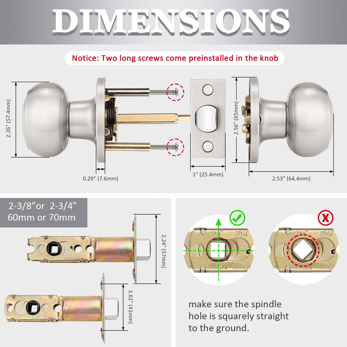Probrico Round Passage Door Knob – Satin Nickel Non-Locking Knob for Hallways & Closets | 1 Pack