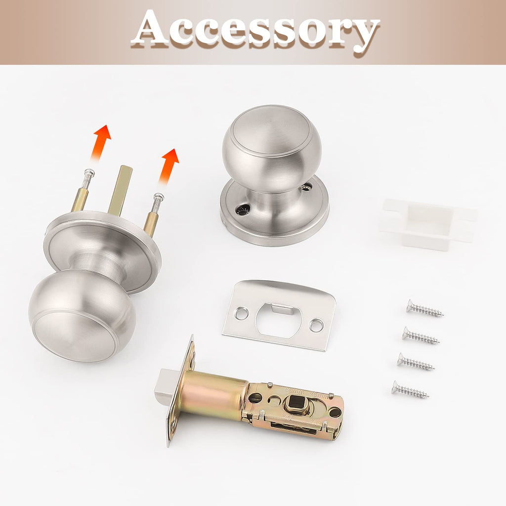 Probrico Round Passage Door Knob – Satin Nickel Non-Locking Knob for Hallways & Closets | 1 Pack