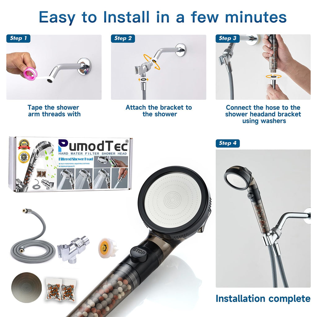 PumodTec Filtered Shower Head with Handheld – High-Pressure Mineral Filtration