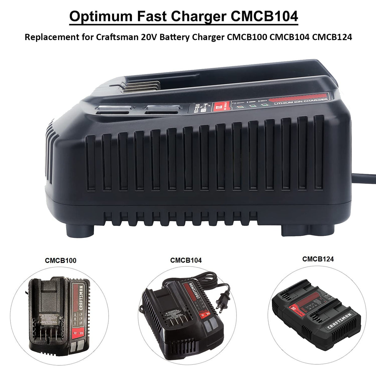 Qbmel 20V Battery Charger Replacement for Craftsman V20 – USB Port & 110-240V Input