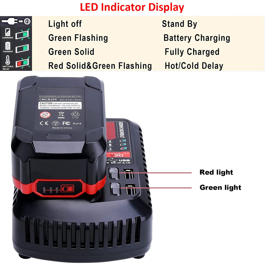 Qbmel 20V Battery Charger Replacement for Craftsman V20 – USB Port & 110-240V Input