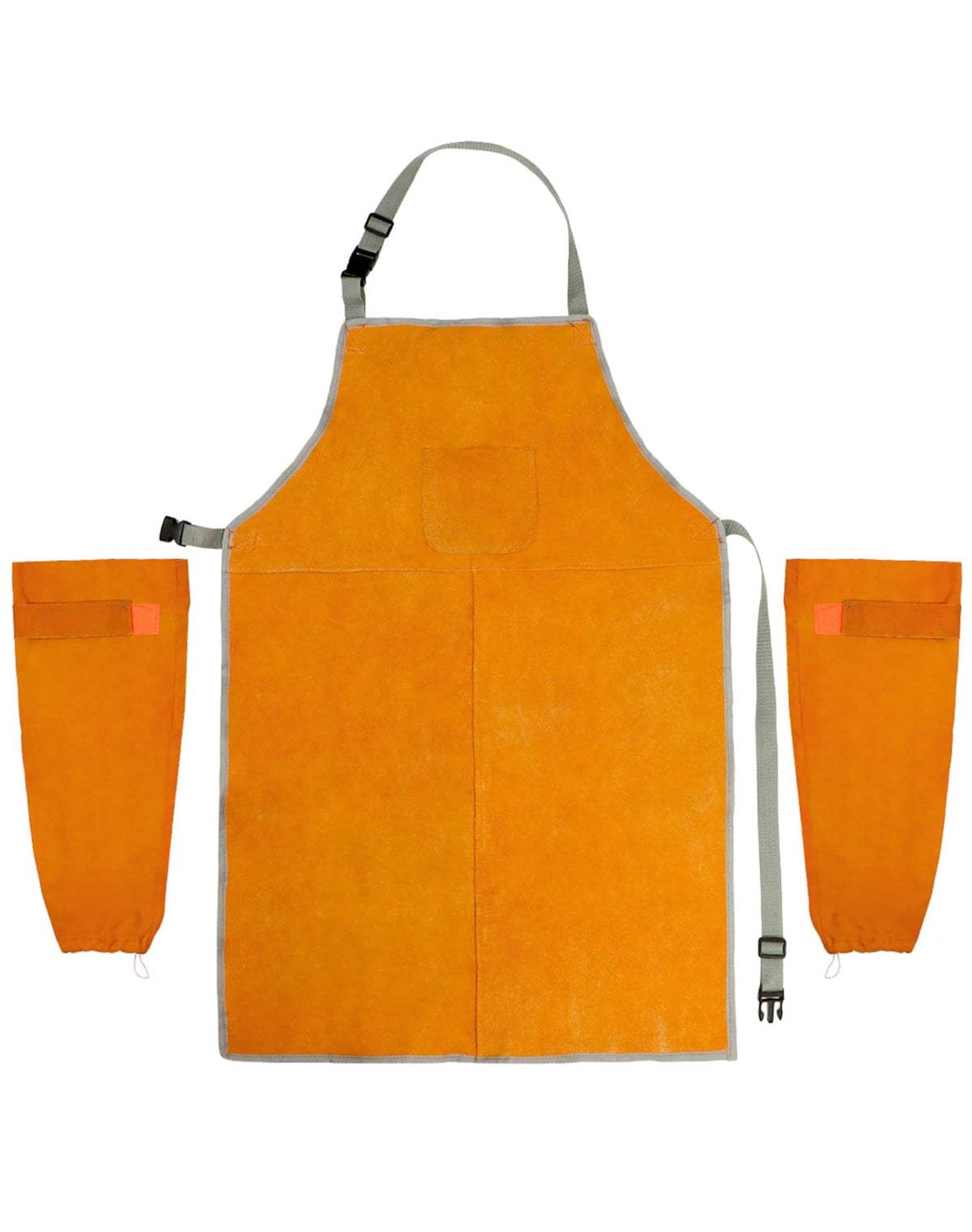 QWORK Welding Apron & Sleeves Set – Heat-Resistant Leather, Front Pockets, Adjustable Comfort