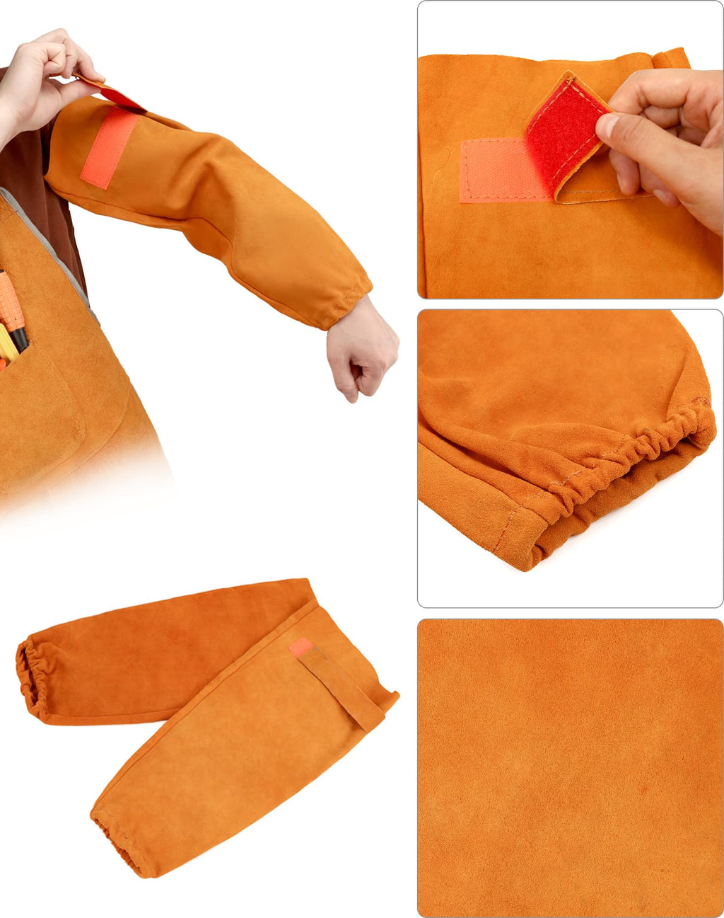 QWORK Welding Apron & Sleeves Set – Heat-Resistant Leather, Front Pockets, Adjustable Comfort