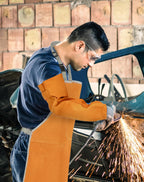 QWORK Welding Apron & Sleeves Set – Heat-Resistant Leather, Front Pockets, Adjustable Comfort
