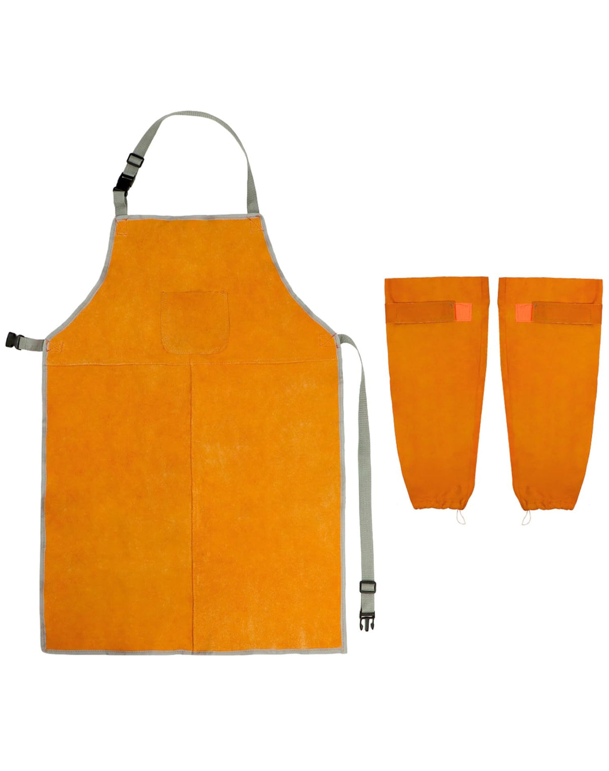 QWORK Welding Apron & Sleeves Set – Heat-Resistant Leather, Front Pockets, Adjustable Comfort