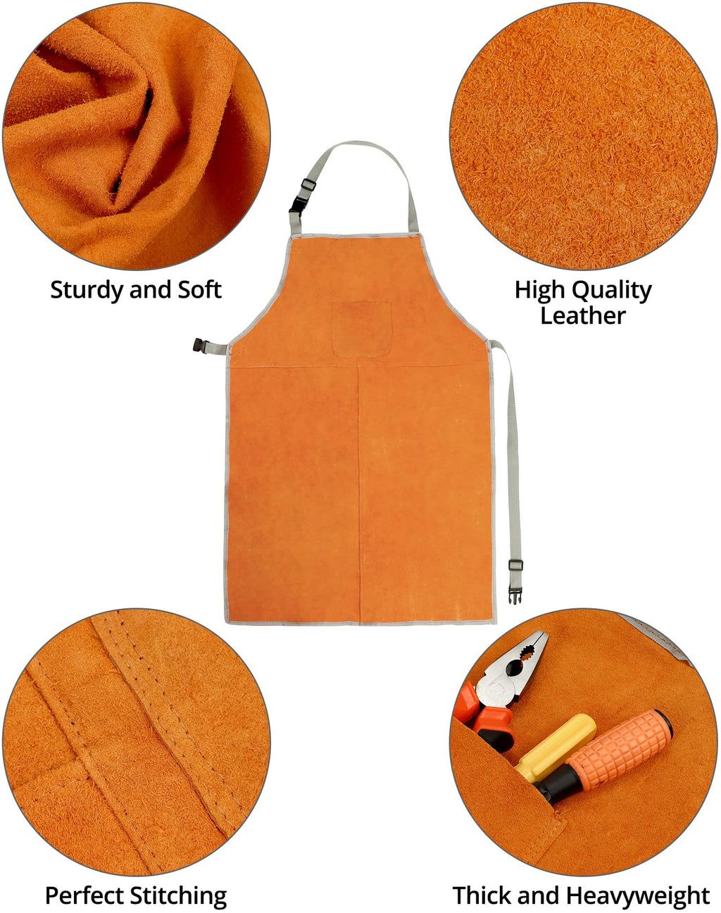 QWORK Welding Apron & Sleeves Set – Heat-Resistant Leather, Front Pockets, Adjustable Comfort