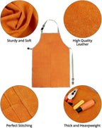 QWORK Welding Apron & Sleeves Set – Heat-Resistant Leather, Front Pockets, Adjustable Comfort