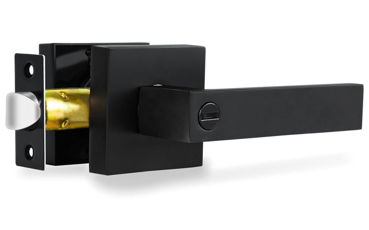 RAZCC Privacy Interior Door Lever – Matte Black Square Door Handle for Bedroom & Bathroom (1 Pack)
