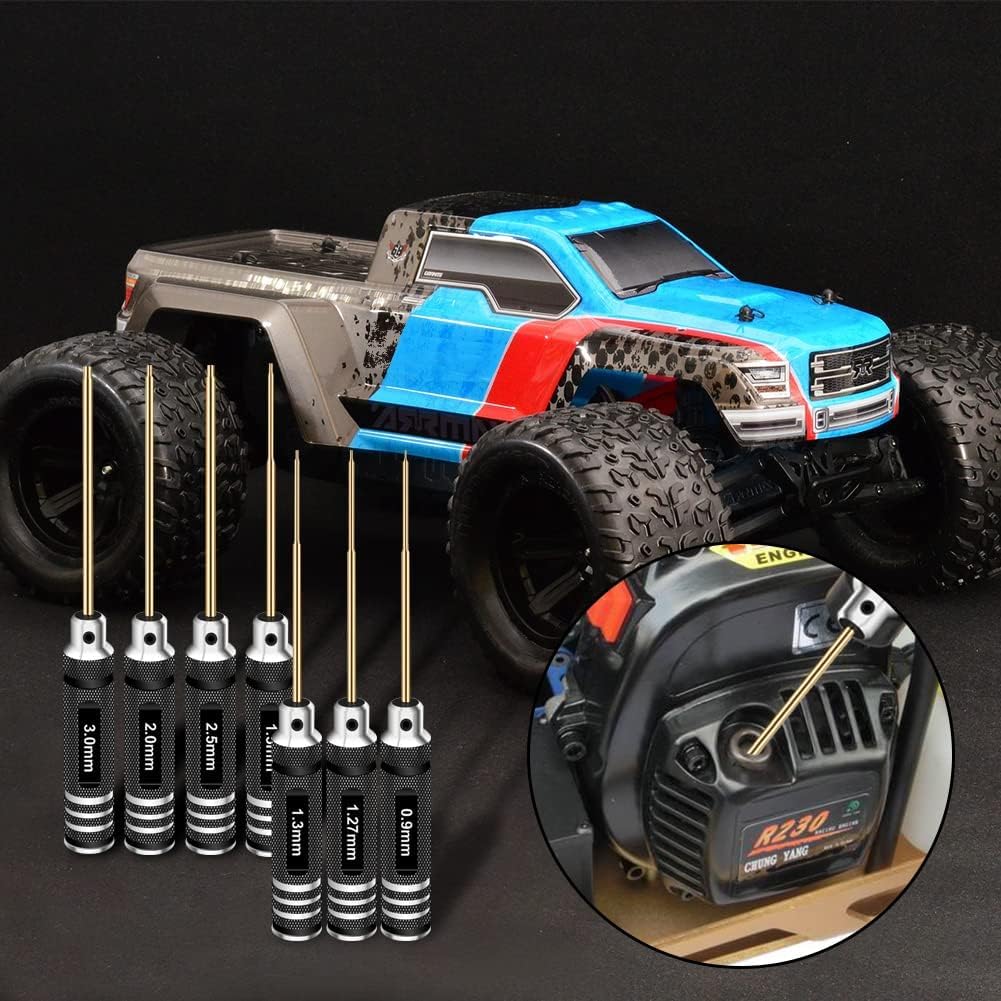 RCpow Hex Driver Set – 7-Piece Hex Allen Screwdriver Kit (0.9–3.0mm) for RC Cars, Drones & More
