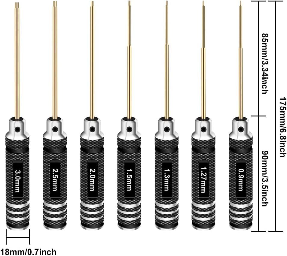 RCpow Hex Driver Set – 7-Piece Hex Allen Screwdriver Kit (0.9–3.0mm) for RC Cars, Drones & More