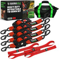 Rhino USA Retractable Ratchet Straps (4-Pack) - 2in x 10ft, 3033 lb, Red