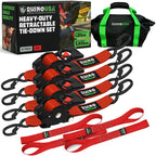 Rhino USA Retractable Ratchet Straps (4-Pack) - 2in x 10ft, 3033 lb, Red