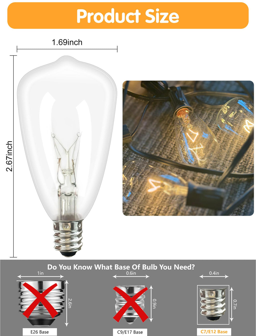 Romasaty 25-Pack ST35 Clear Edison Bulbs, 5W, C7/E12 – Indoor & Outdoor String Lights