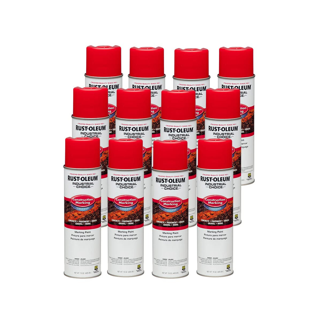 Rust-Oleum Industrial Choice M1400 System Water-Based Construction Marking Paint – 17 oz, Safety Red, 12-Pack