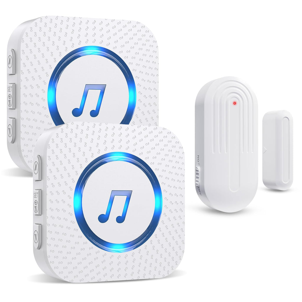 SanJie Door Chime: 500ft Range, 26 Chimes, 5 Volumes, 2 Receivers + 1 Sensor