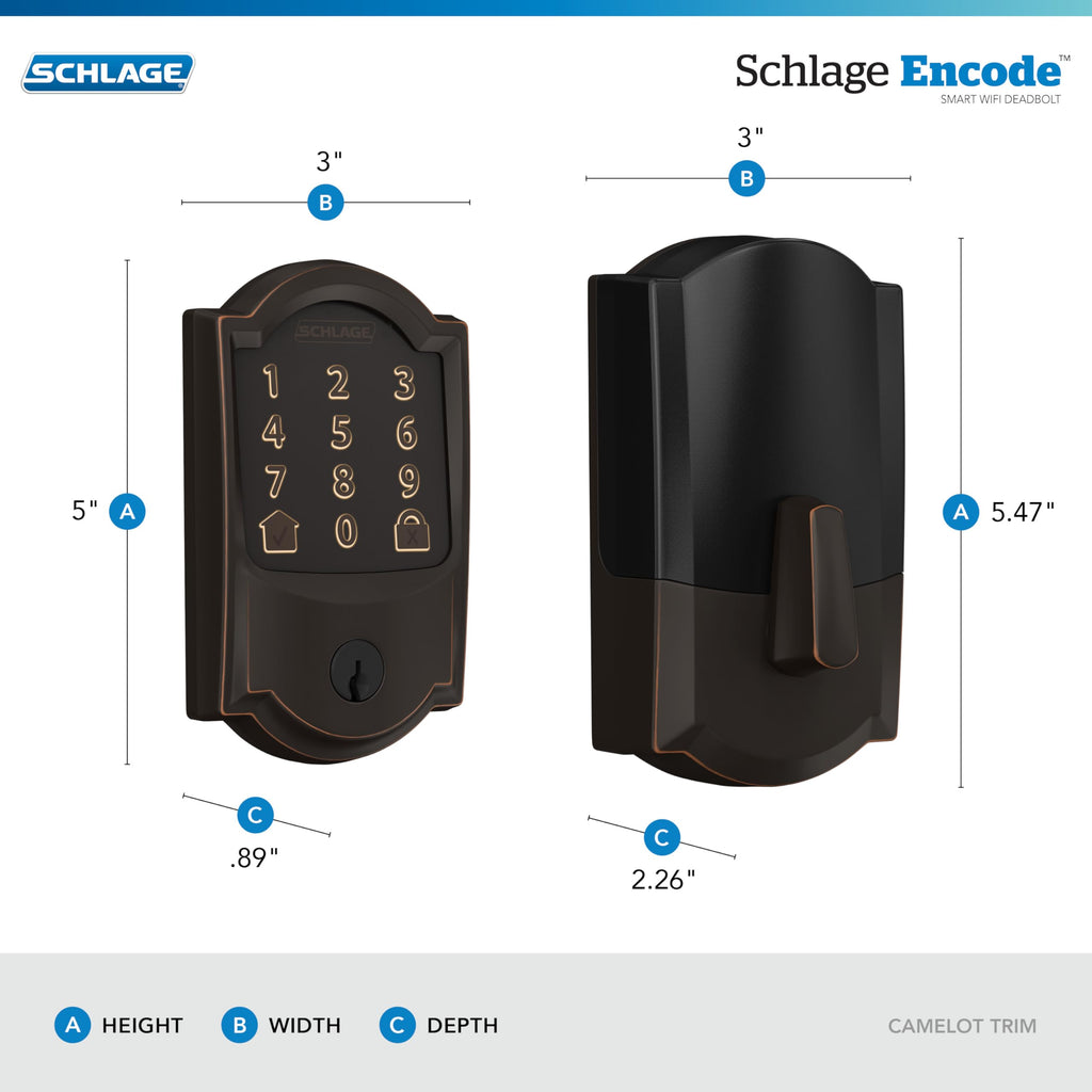 Schlage Encode Smart WiFi Deadbolt with Touchscreen – Aged Bronze