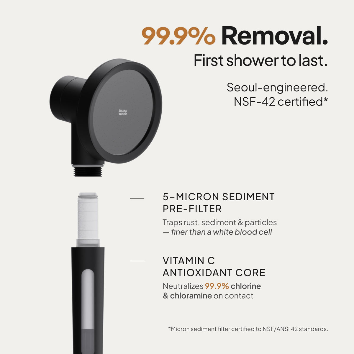 SecondShower Filtered Shower Head with Handheld – NSF 99.9% Chlorine Removal, Vitamin C Filter, High Pressure