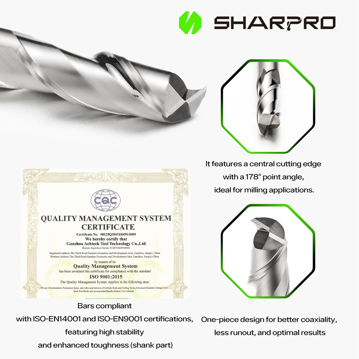 SHARPRO 1/4 Spiral Upcut Router Bit – Solid Carbide, High-Precision CNC Bit for Wood Inlay and Plastic