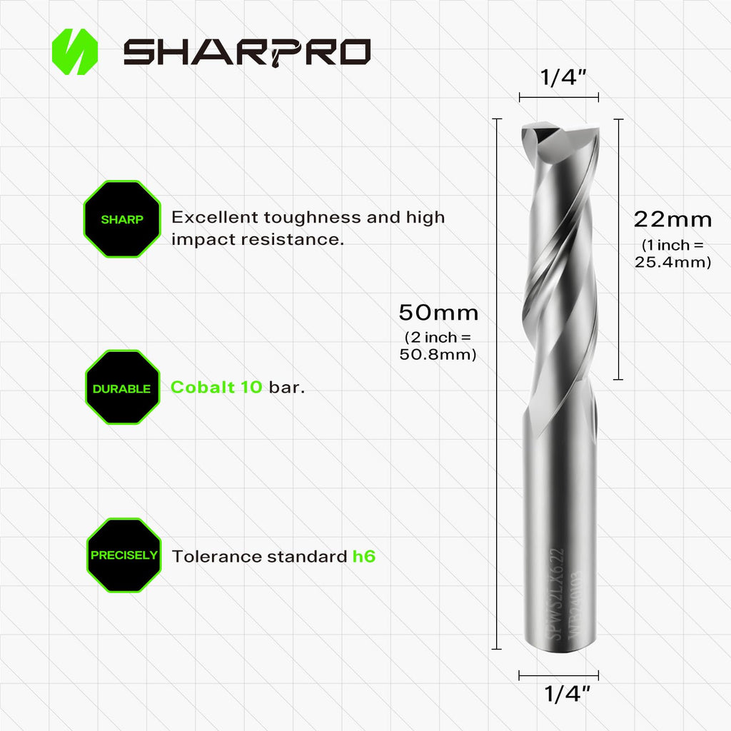 SHARPRO 1/4 Spiral Upcut Router Bit – Solid Carbide, High-Precision CNC Bit for Wood Inlay and Plastic