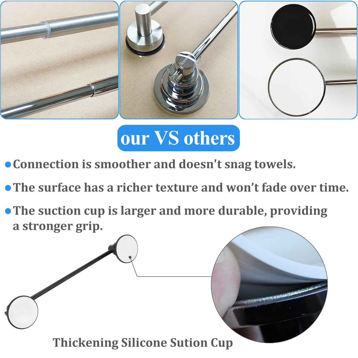 Sneatup Suction Cup Extendable Towel Bar 17-29in – Matte Black