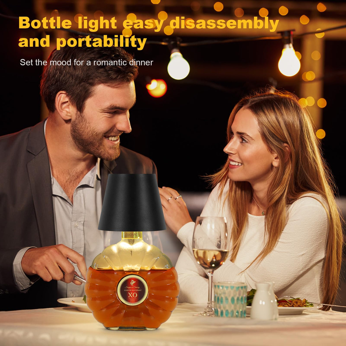 SOUDFK Wireless Bottle Lamp – 3-Color USB-C Rechargeable Light (Black)