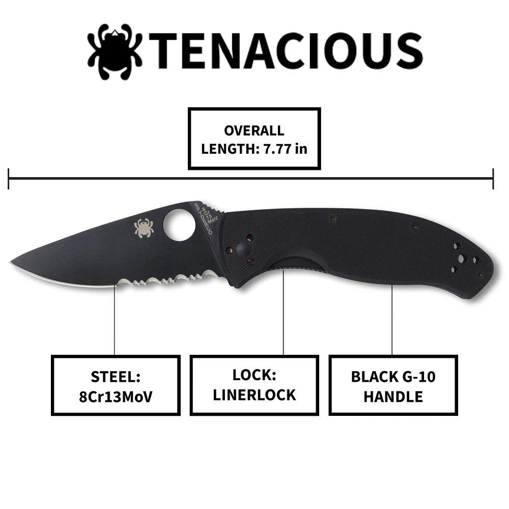 Spyderco Tenacious Folding Knife - 3.3-inch 8Cr13MoV Blade, G-10 Handle, LinerLock | EDC