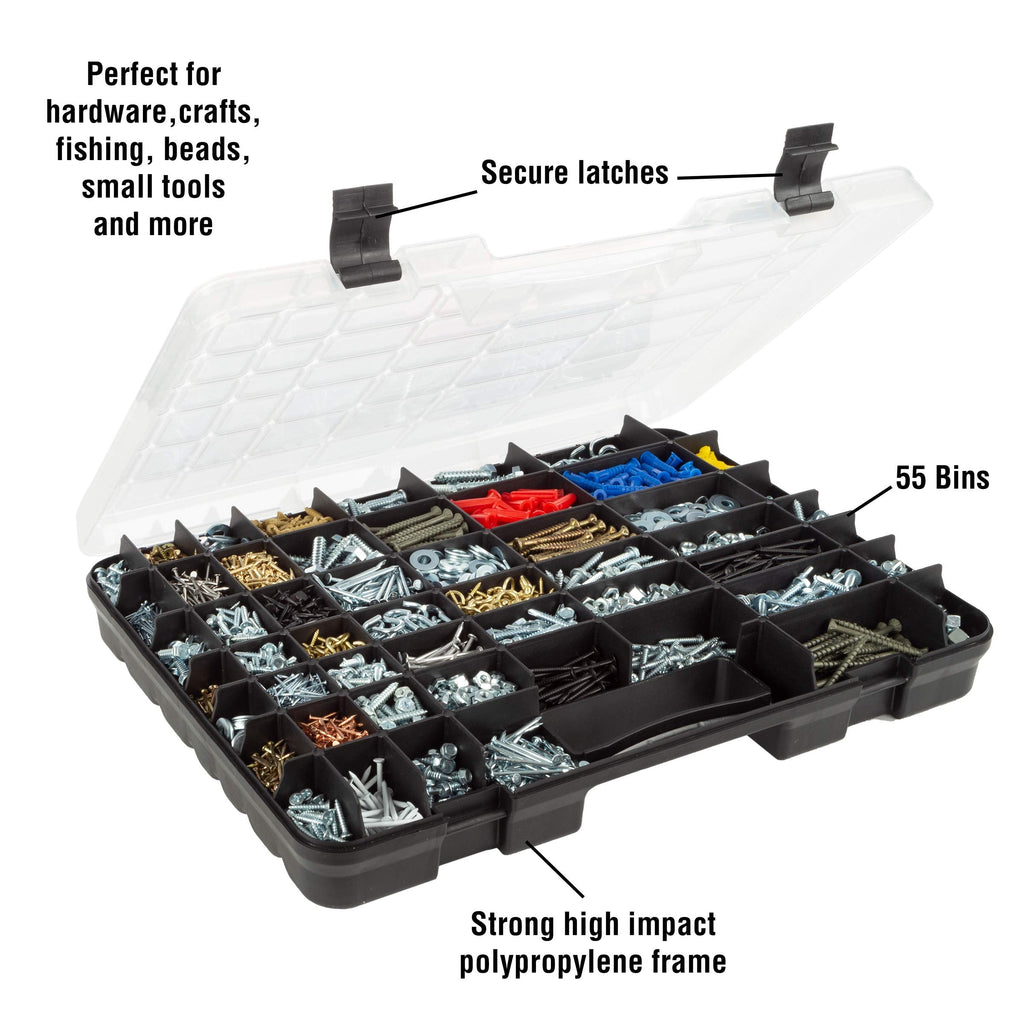 Stalwart 75-ST6073 Portable Storage Case – 55-Compartment Organizer with Lockable Latches