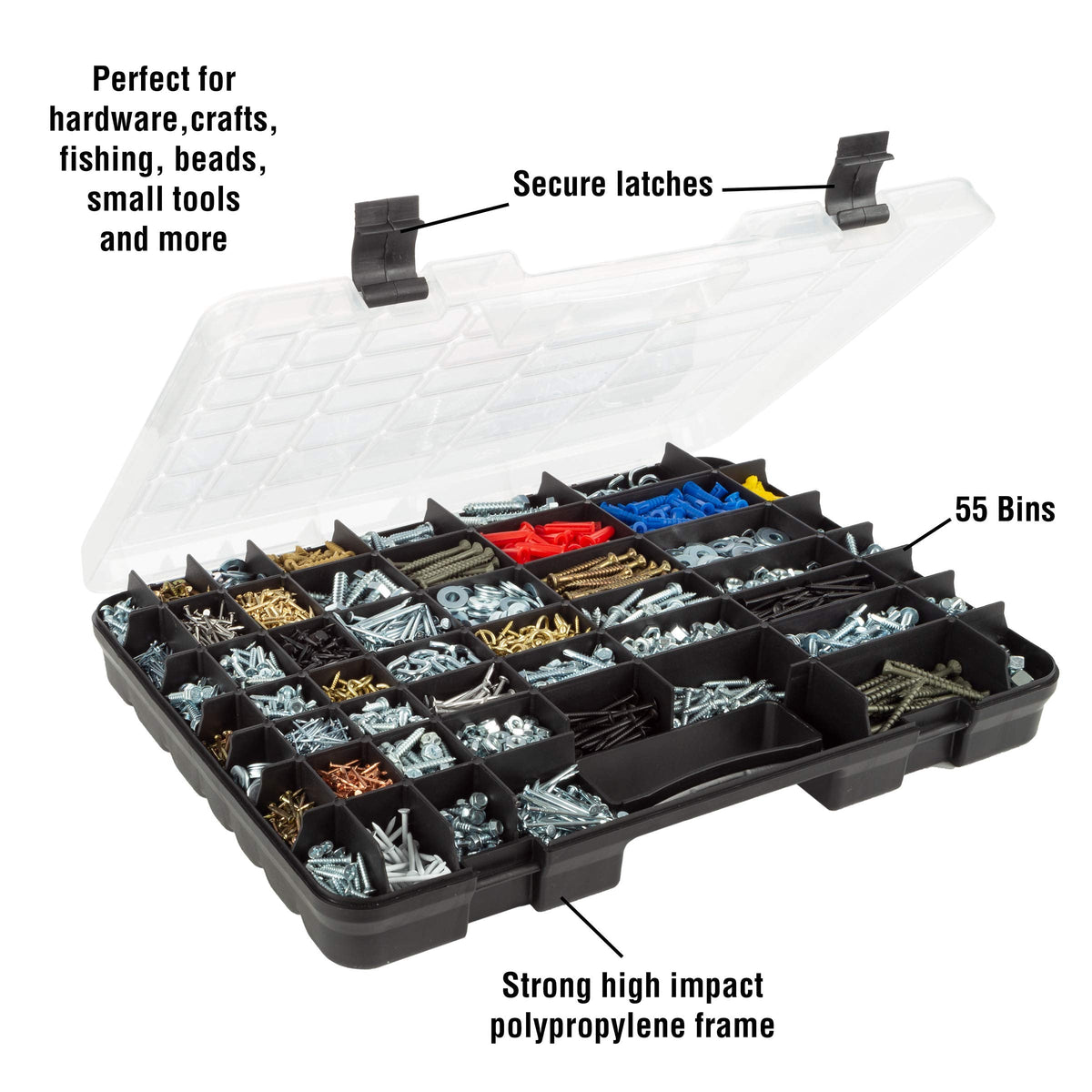 Stalwart 75-ST6073 Portable Storage Case – 55-Compartment Organizer with Lockable Latches