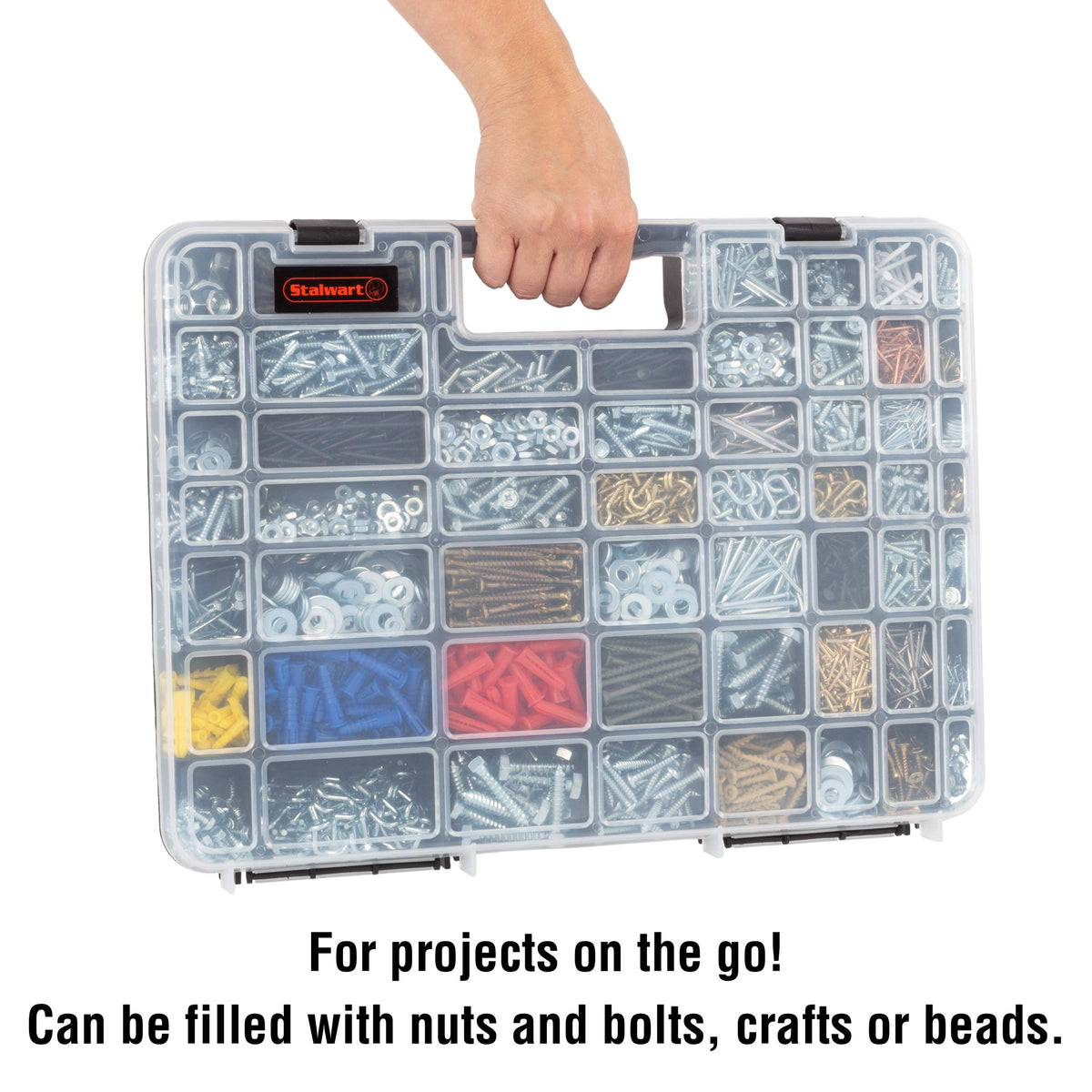 Stalwart 75-ST6073 Portable Storage Case – 55-Compartment Organizer with Lockable Latches