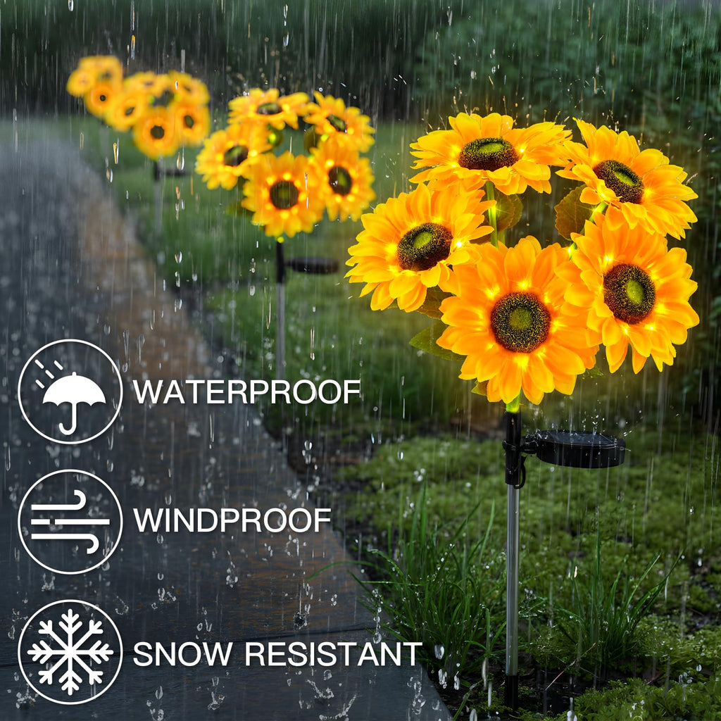 suddus Sunflower Lights – Outdoor Solar Garden Lights (2-Pack) with Real-Looking Sunflowers