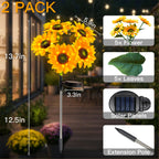 suddus Sunflower Lights – Outdoor Solar Garden Lights (2-Pack) with Real-Looking Sunflowers