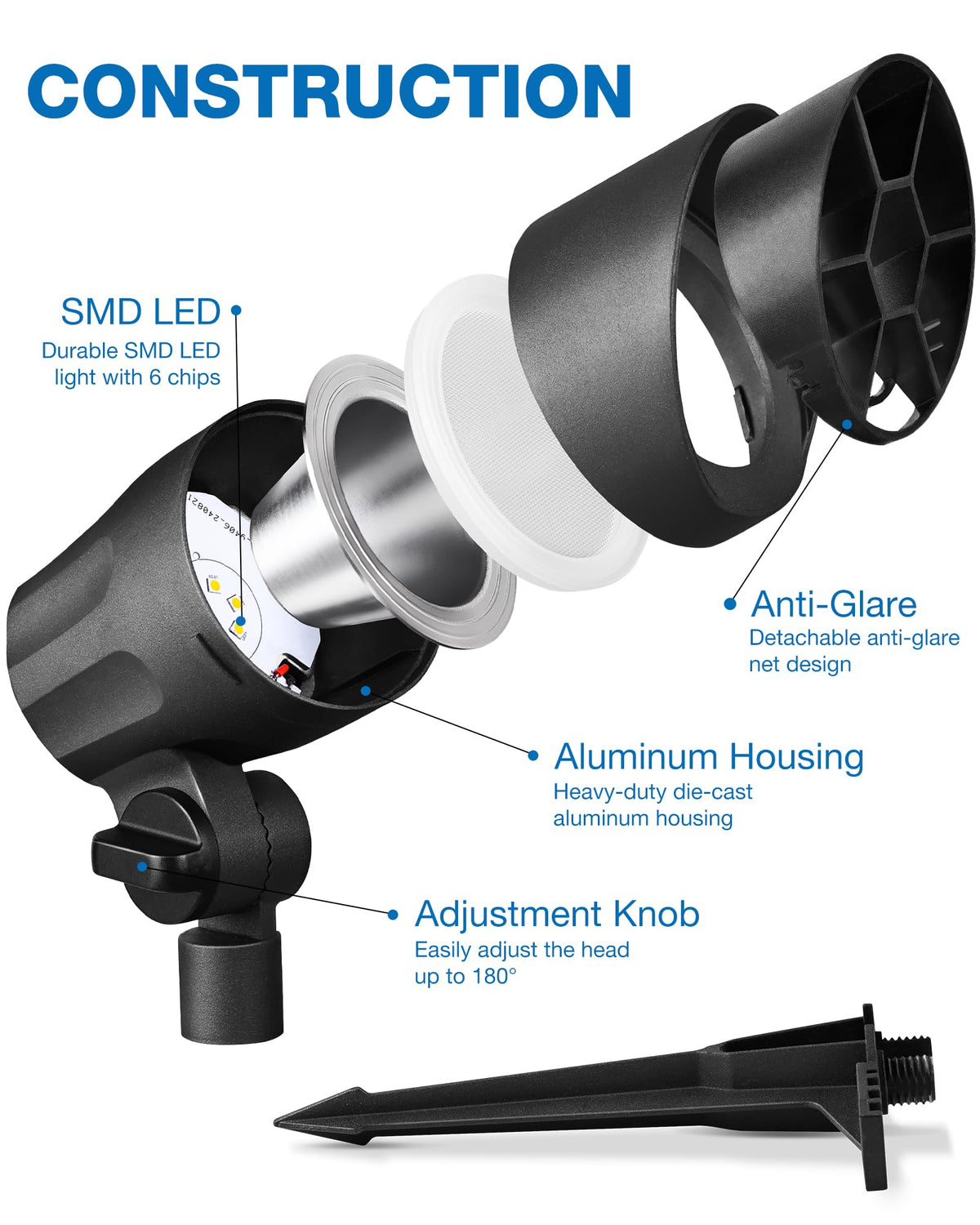 SUNVIE 6W Low Voltage Landscape Lights – 12 Pack Warm White LED Outdoor Spotlights