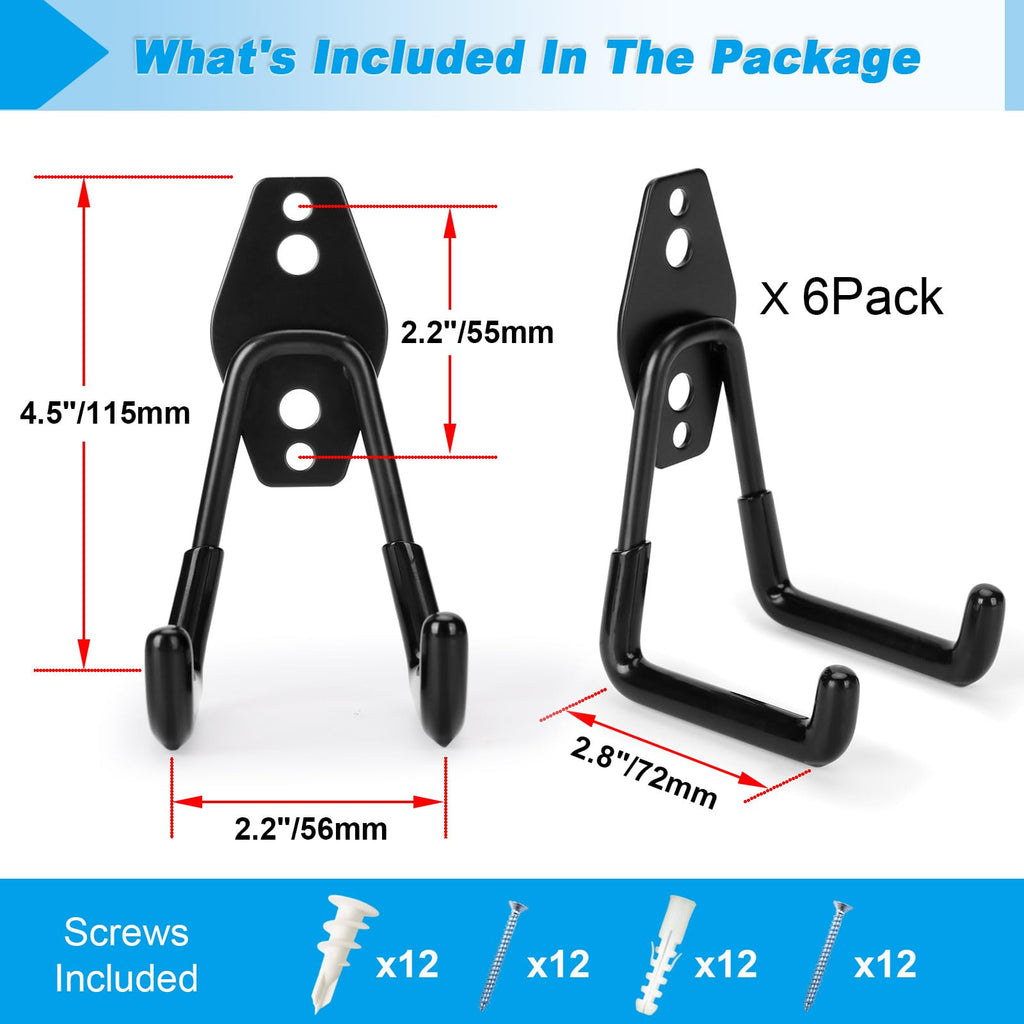 Suprom 6-Pack Garage Hooks Heavy-Duty – Up to 100 lbs Capacity | Steel Wall Hanger & Organizer