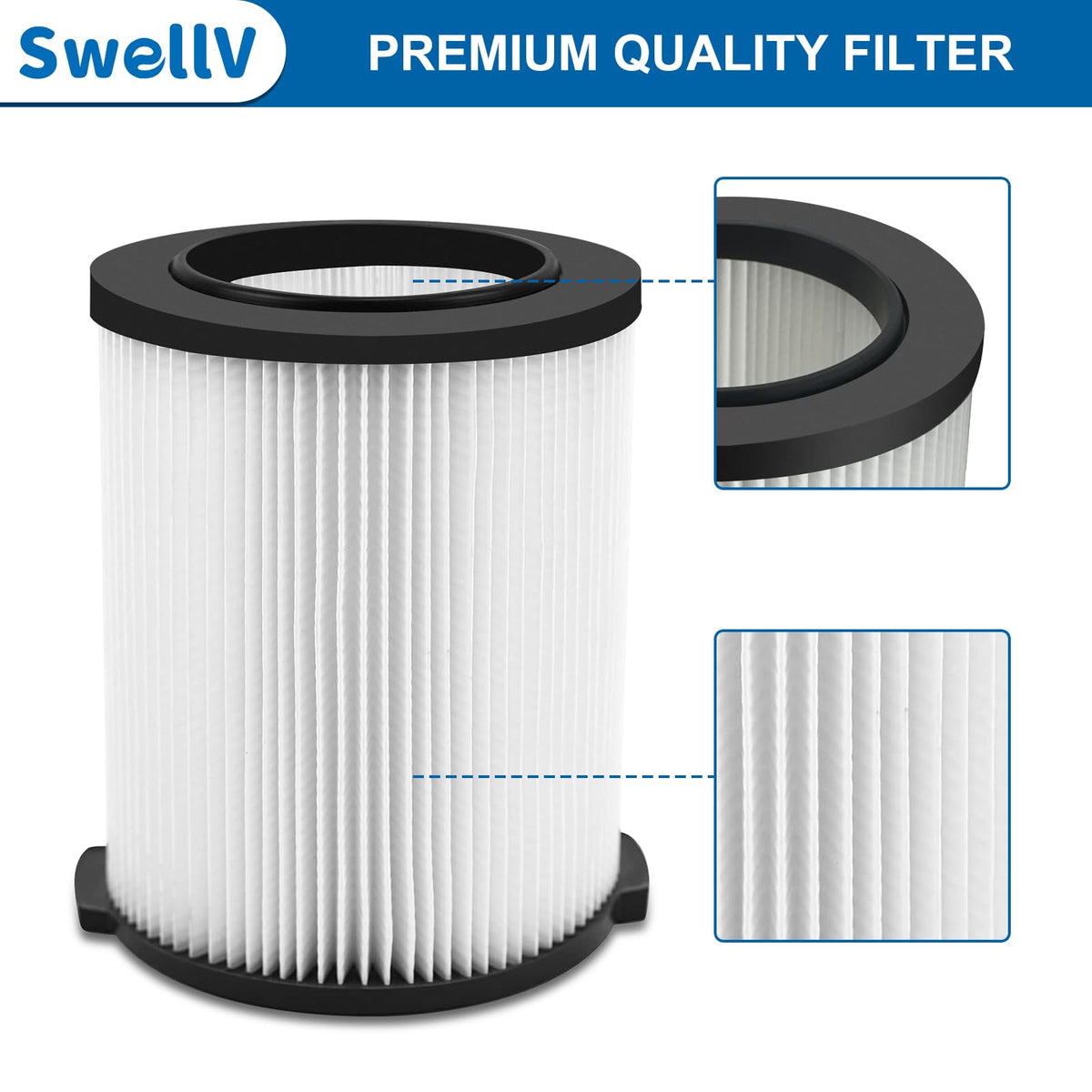 SwellV VF4000 Replacement Filter (VF4000-2P) – 2-Pack for 5-20 Gallon Wet/Dry Vacs & Husky 6-9 Gal