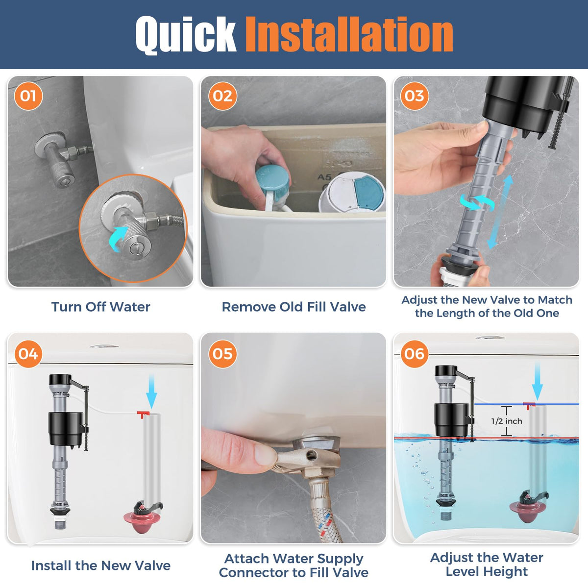TEVIORA Universal Toilet Flusher Replacement Kit — Adjustable Fill Valve, 2-Inch Flapper, Red