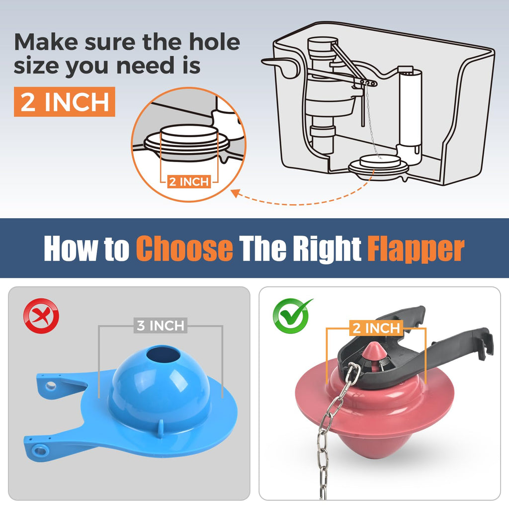 TEVIORA Universal Toilet Flusher Replacement Kit — Adjustable Fill Valve, 2-Inch Flapper, Red