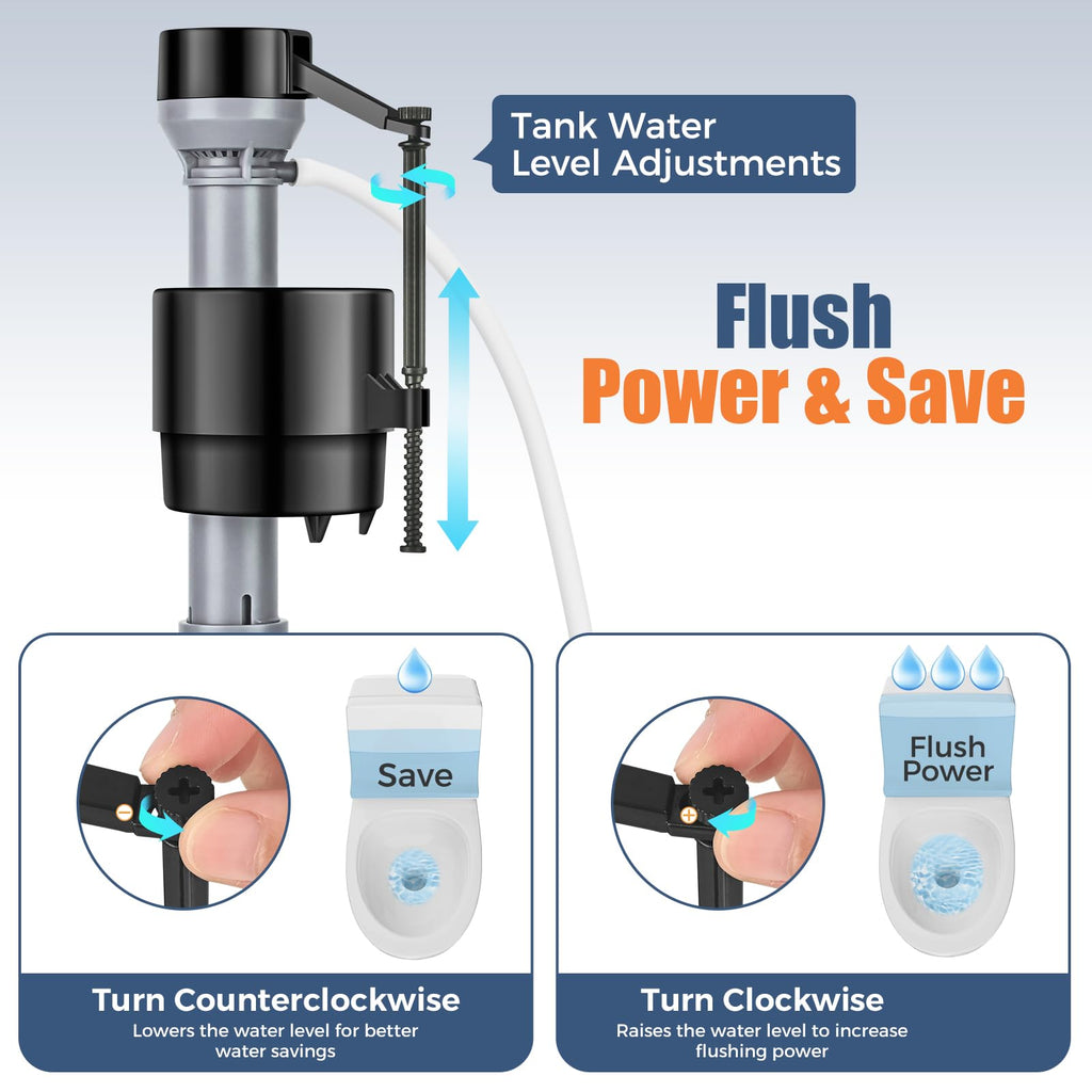 TEVIORA Universal Toilet Flusher Replacement Kit — Adjustable Fill Valve, 2-Inch Flapper, Red