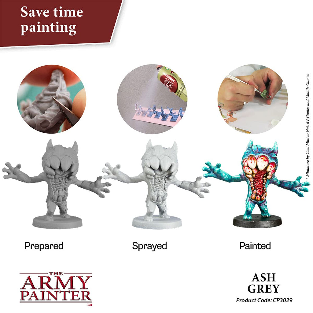 The Army Painter Colour Primer Ash Grey, 400 mL – Fast-Drying Acrylic Basecoat for Miniatures